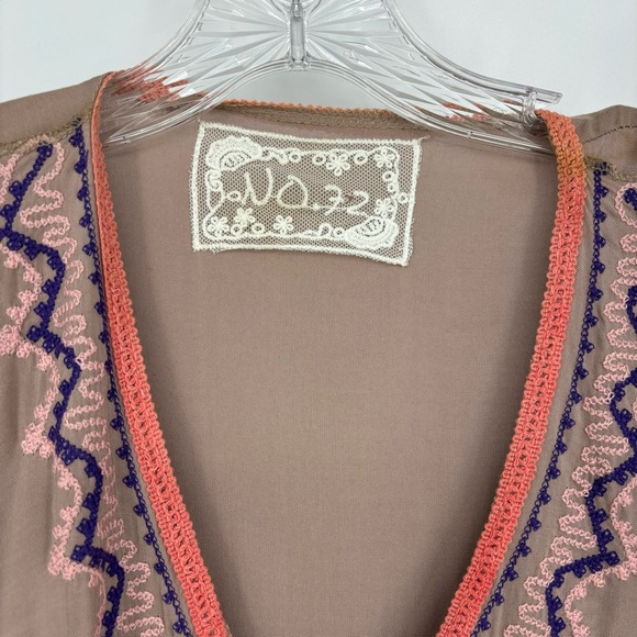 Spool No. 72 Kaftan Boho Beach Embroidered Fringe V Neck Open Sides Taupe OS - Picture 7 of 10